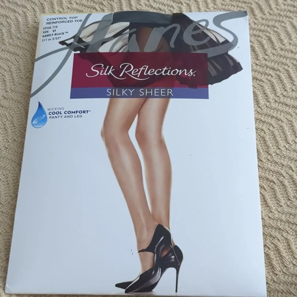 Hanes Silk Reflections Stockings Lot of 3 Size EF 2 Barely There, 1 blk slimming